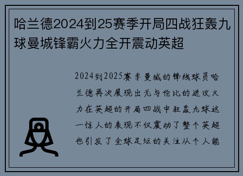 哈兰德2024到25赛季开局四战狂轰九球曼城锋霸火力全开震动英超